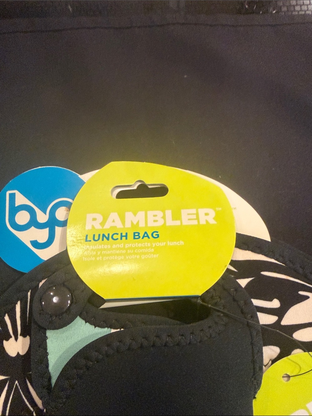 Rambler Lunch Bag - Black with White Floral and Mint Accent